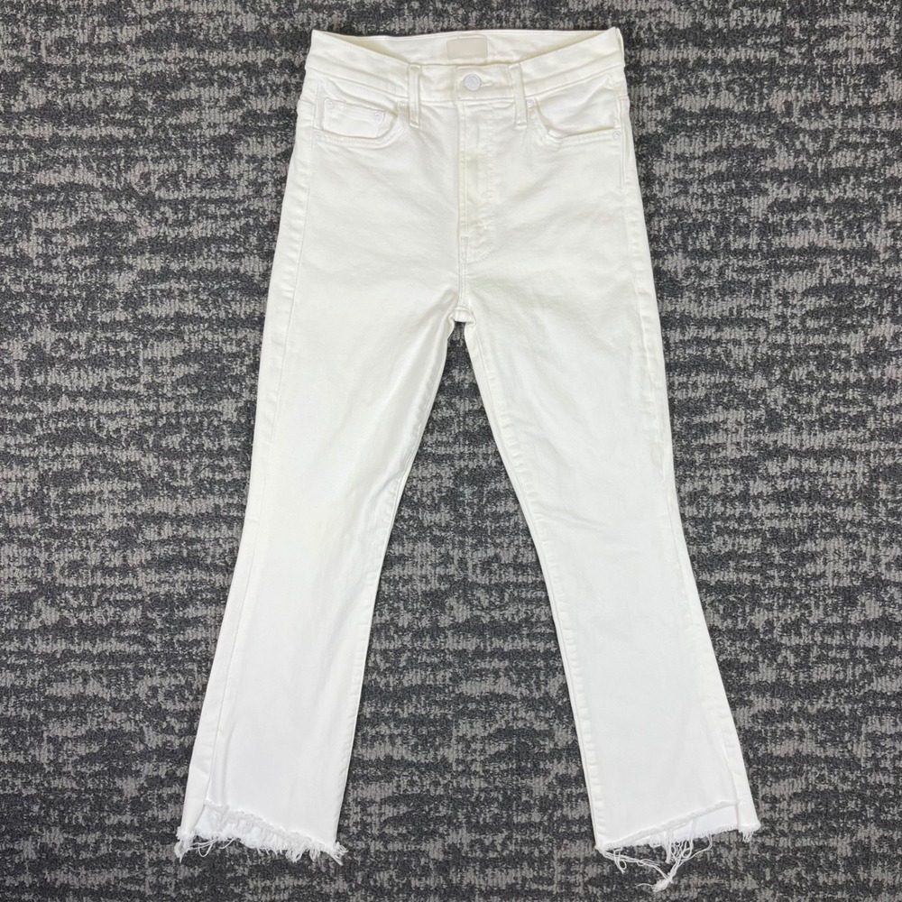 Mother The Insider Crop Step Fray Jeans Womens 26 White Fairest Of Them All